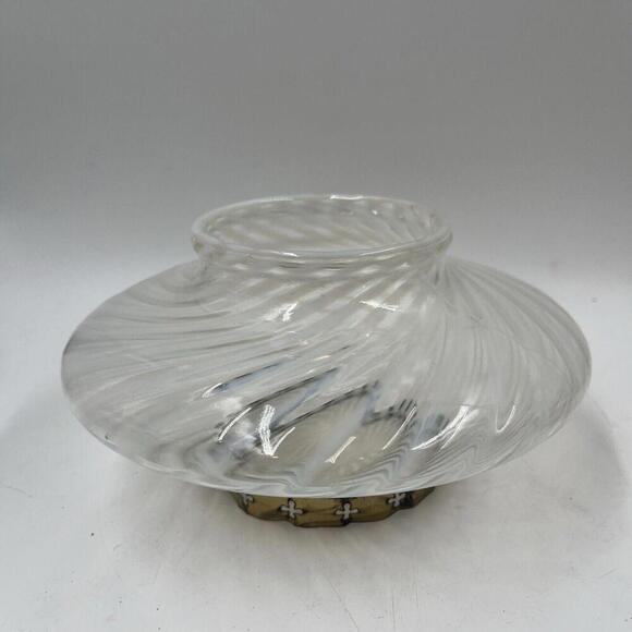 Antique Mt. Washington Opalescent White Swirl Optic Glass Vase Metal Band Base - Picture 1 of 7